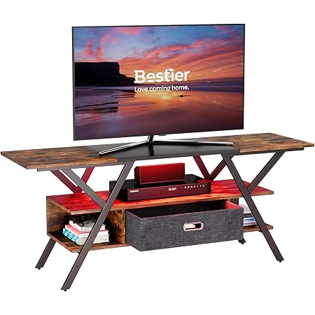 Amazon Bestier テレビ台 テレビボード Tv スタンド テレビラック 幅140 32 65型対応 ローボード 木製 ロータイプ おしゃれ 収納棚付き 隠す収納スペース Ledライト付 モダン ヴィンテージ 140x40x55 5 ブランウ ローボード テレビ台 オンライン通販