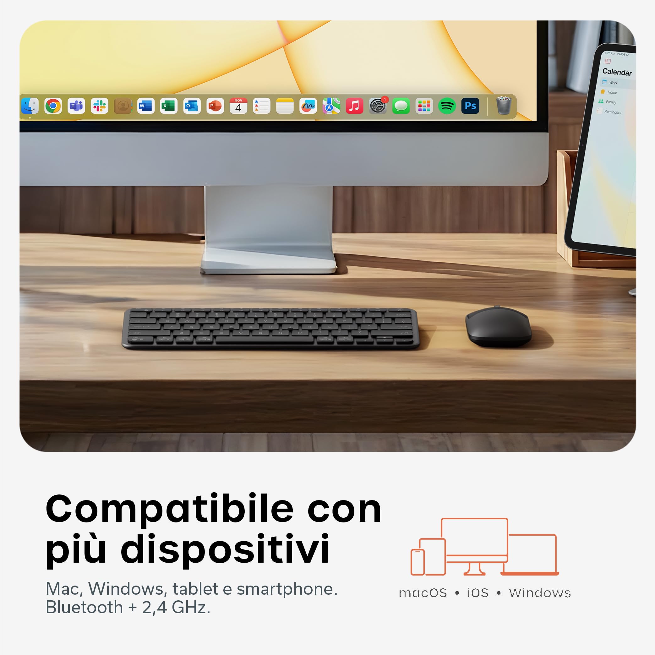Satechi Combo Tastiera e Mouse Wireless Slim CEX1, QWERTY US, Nero | Layout Americano, Bluetooth multi-dispositivo, ricevitore USB-C, per Mac, Windows e altro