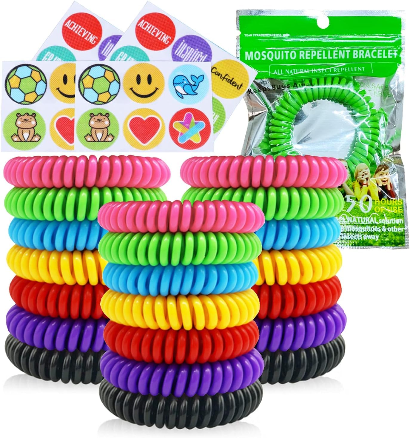 Idrese Mosquito Repellent Bracelets,10 Pack Waterproof Insect Bug Repellent Wristbands + 30 Mosquito Repellent Stickers for Kids Adults Outdoor Camping Fishing Traveling
