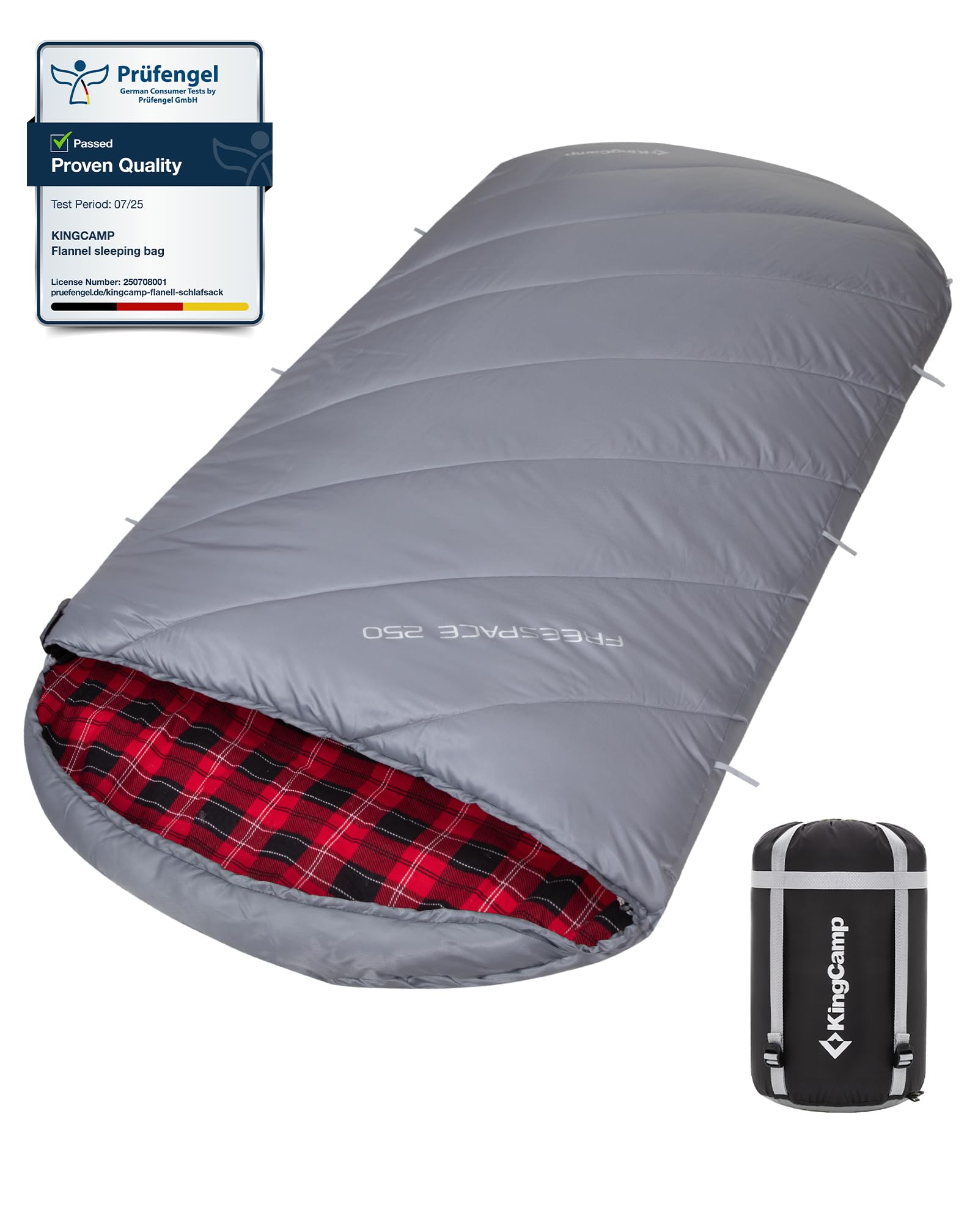 KingCamp XXL Wide Sleeping Bag for Adult 2-3 Season Flannel Liner Large Plus Size Single Warm Waterproof Lightweight for Camping Hiking Backpacking Outdoor with Compression Sack 220x100cm