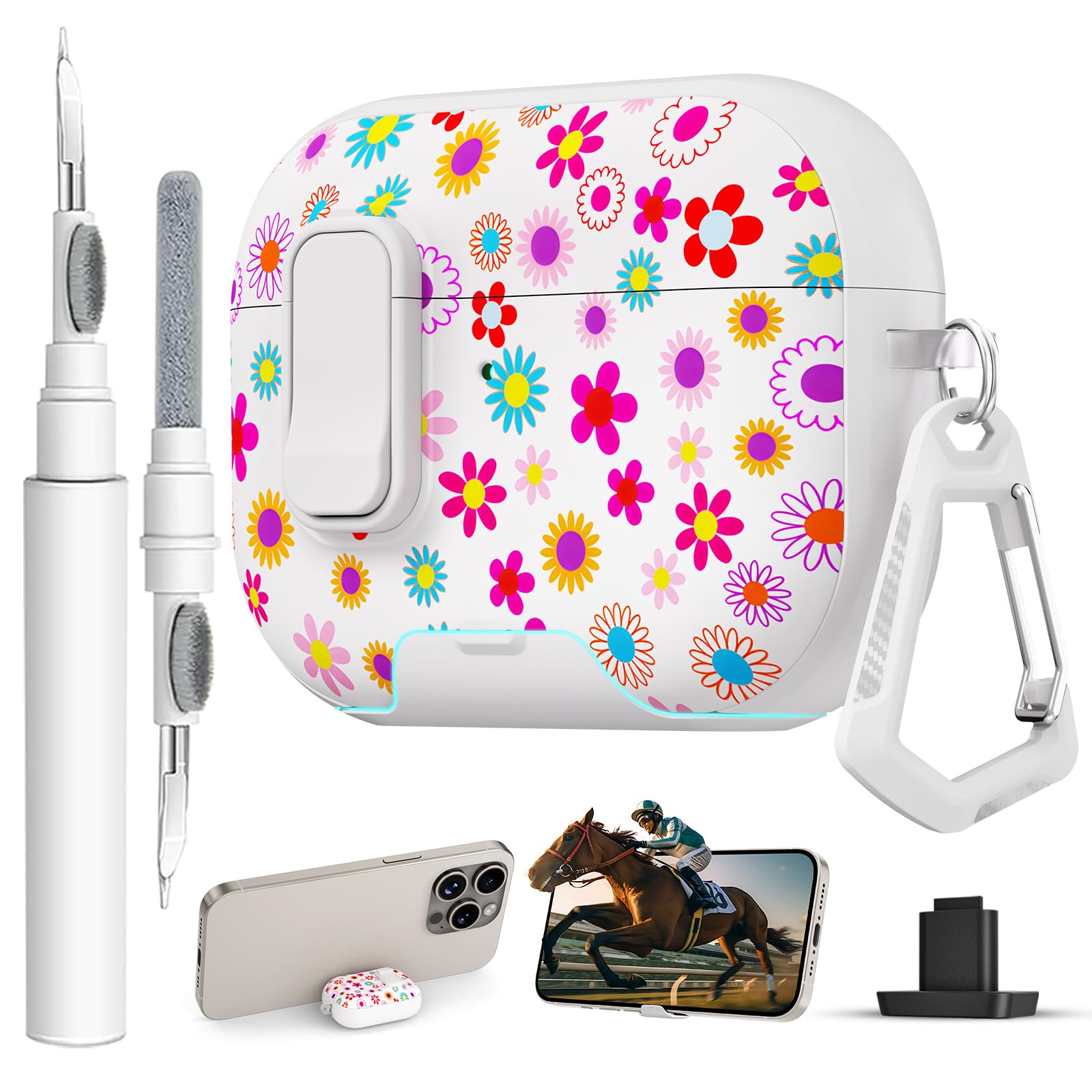 for AirPods Pro 3 Case with Lock &amp; Phone Stand,Cute Floral Pattern Style