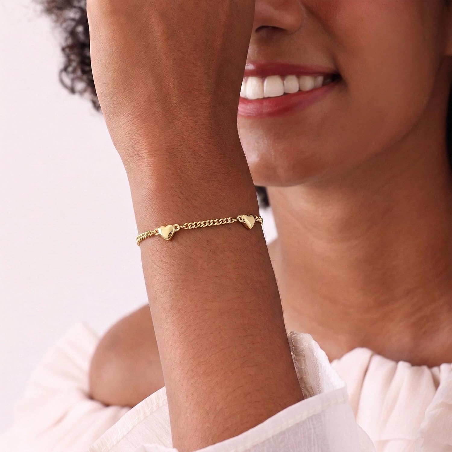 Gold Bracelet for Women Sideways Charm Station 14K Simple Dainty Everyday Jewelry image 3