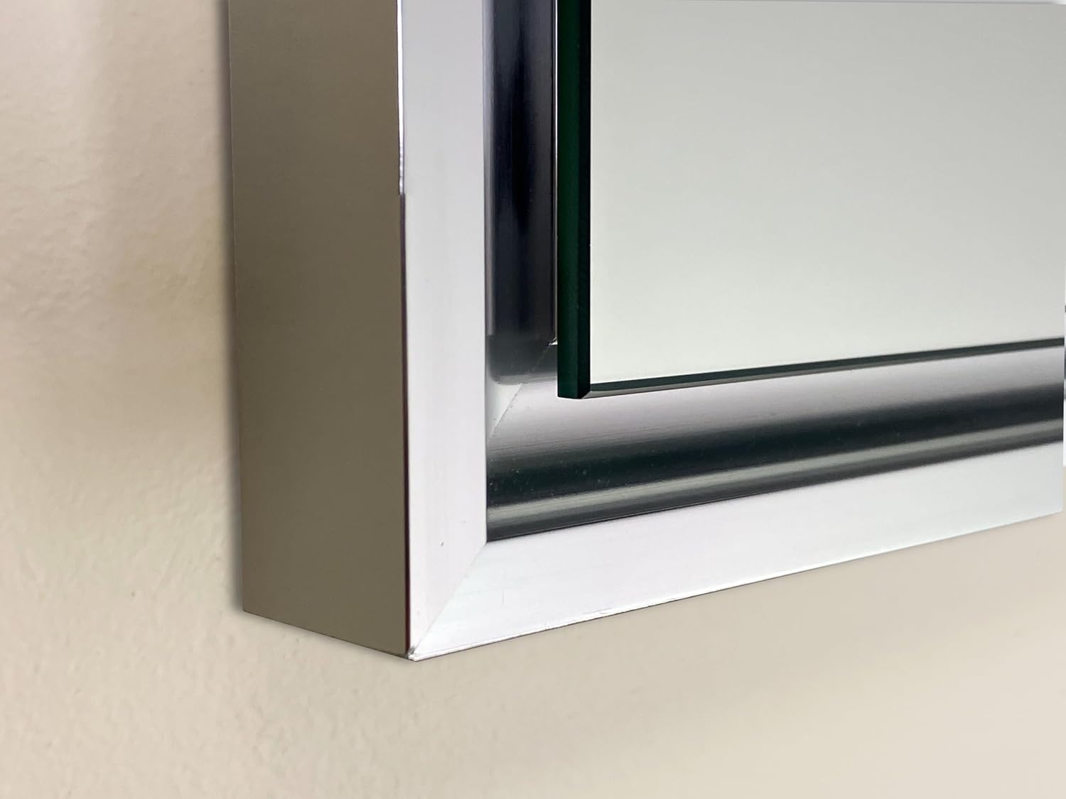 Fox Hollow Furnishings 16x20 Parker Metro Metal Framed Rectangle Recessed Bathroom Medicine Cabinet, Floating Mirror, 14x18 in-Wall Opening, Steel, Adjustable Glass Shelves, Magnet Close, Chrome