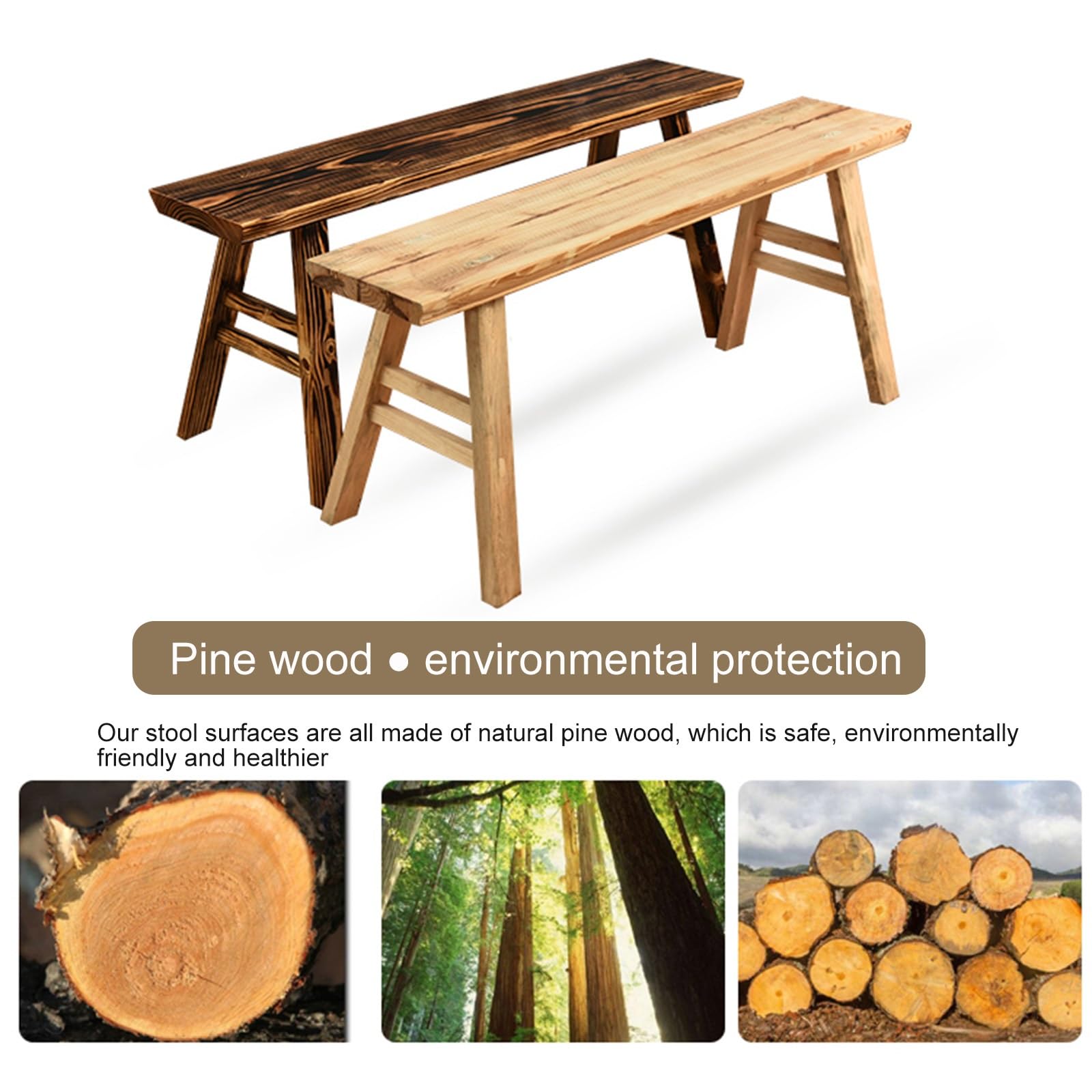 Banc bois de Rustique,Banc d'entrée en bois massif,Banc d'entrée Conception sans accoudoirs, Banc à chaussures en bois,Pour salle à manger, salon, couloir, chambre, stabilité structurelle(Beige,98X17.