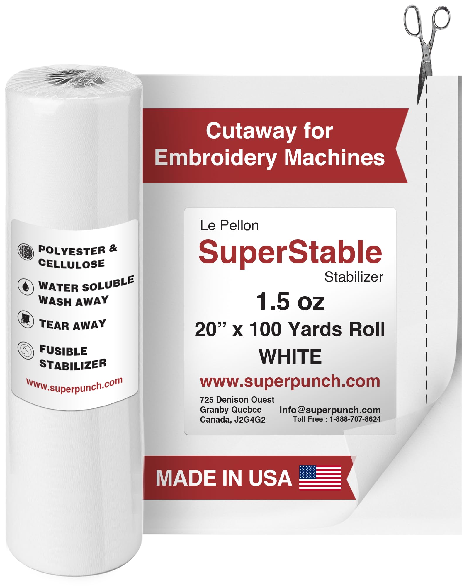 Superpunch Invisible No-Show Mesh Stabilizer, 1.5 oz Cutaway for Embroidery Machines-20inch x 100 Yard Roll, SuperStable Lightweight Cut Away Machine