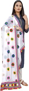 Women Chiffon Nazmeen Embroidered White Dupatta-32ND