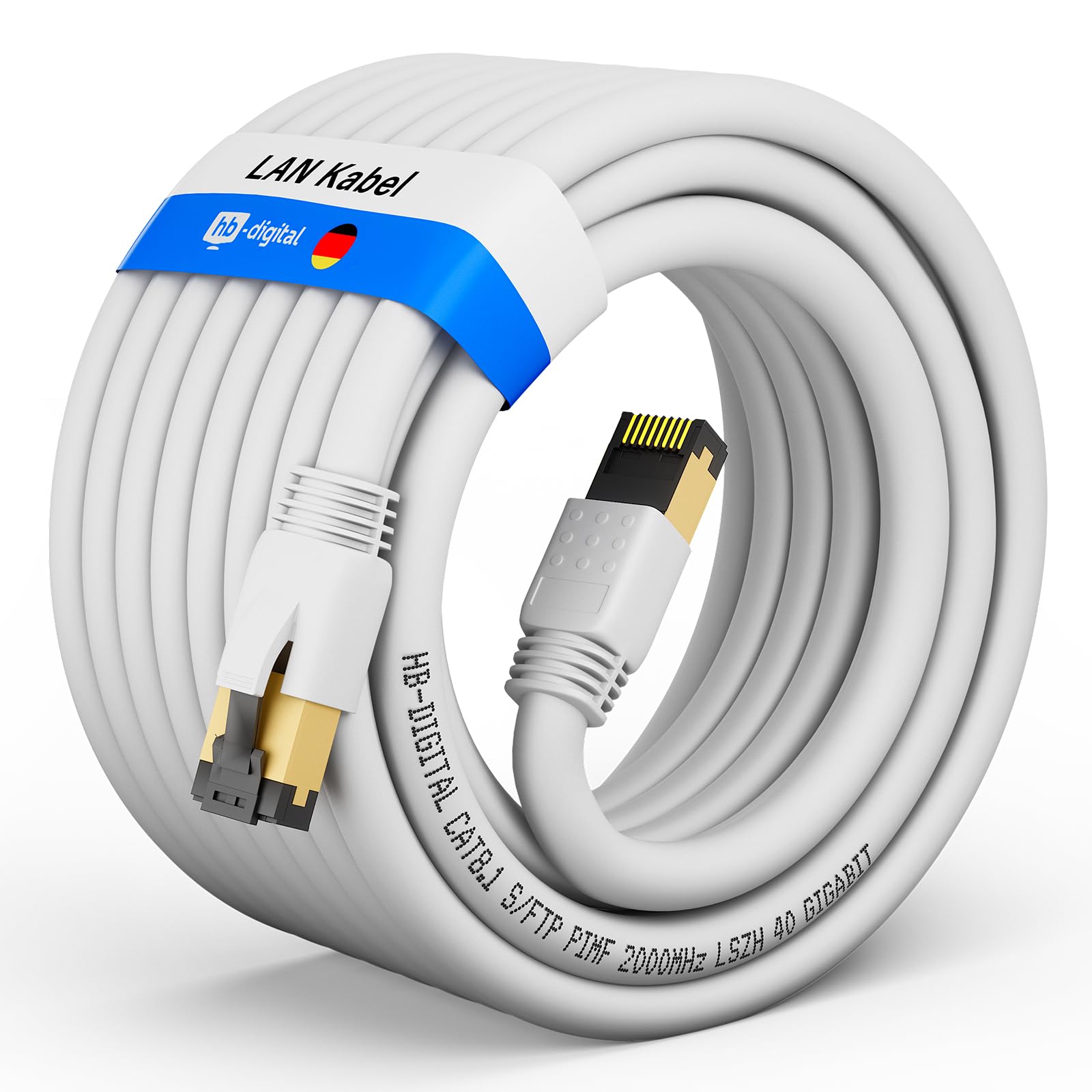 HB-DIGITAL 25m CAT 8 LAN Kabel Netzwerkkabel Patchkabel AWG 24 S/FTP LSZH 40Gbps 2000MHz - GHMT Zertifiziert - reines Kupfer mit vergoldete RJ45 Stecker für Switch, Router, Modem, PC - Weiss