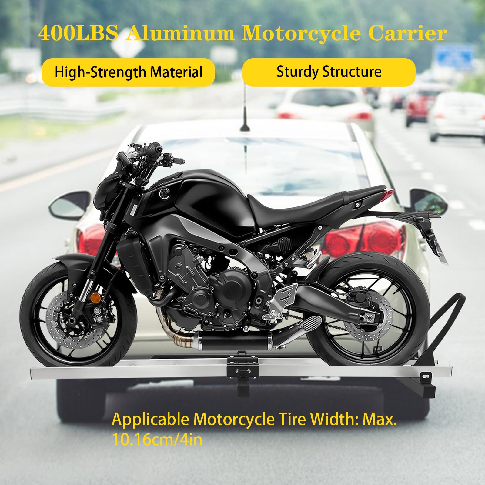 Aluminum Motorcycle Trailer Carrier - 2 Hitch Receiver Rack With Ramp, 440lb Capacity, Anti-Wobble