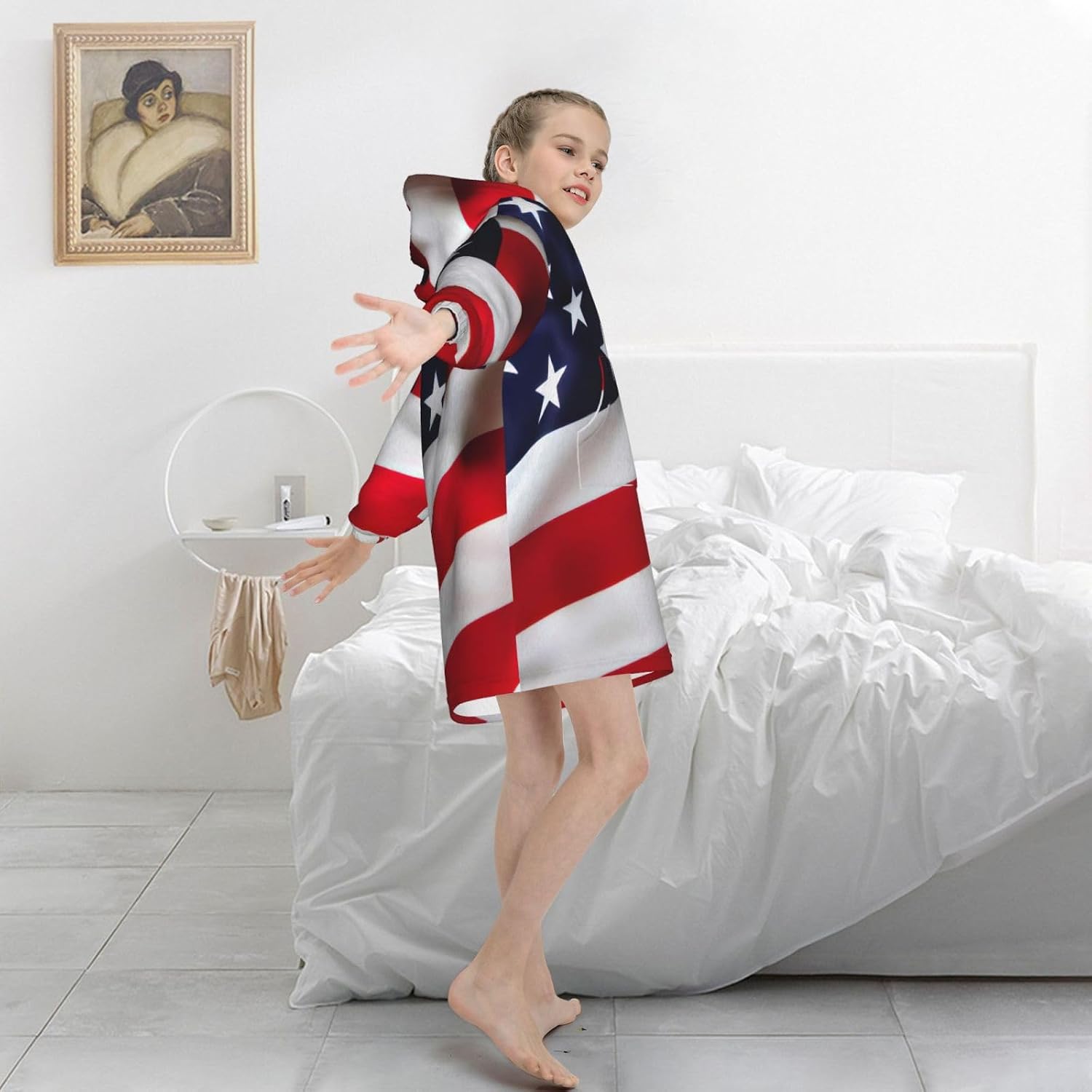 American Flag1 Print Oversized Blanket Hoodie, Wearable Blanket Hooded,Hooded Pullover With Pocket