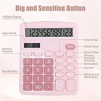 Vista 5 de Desktop Calculator, Pink Calculator Big Buttons, 12-Digits Large LCD Display, Solar and AA Battery Dual Power, Desk Calculators for Office Home