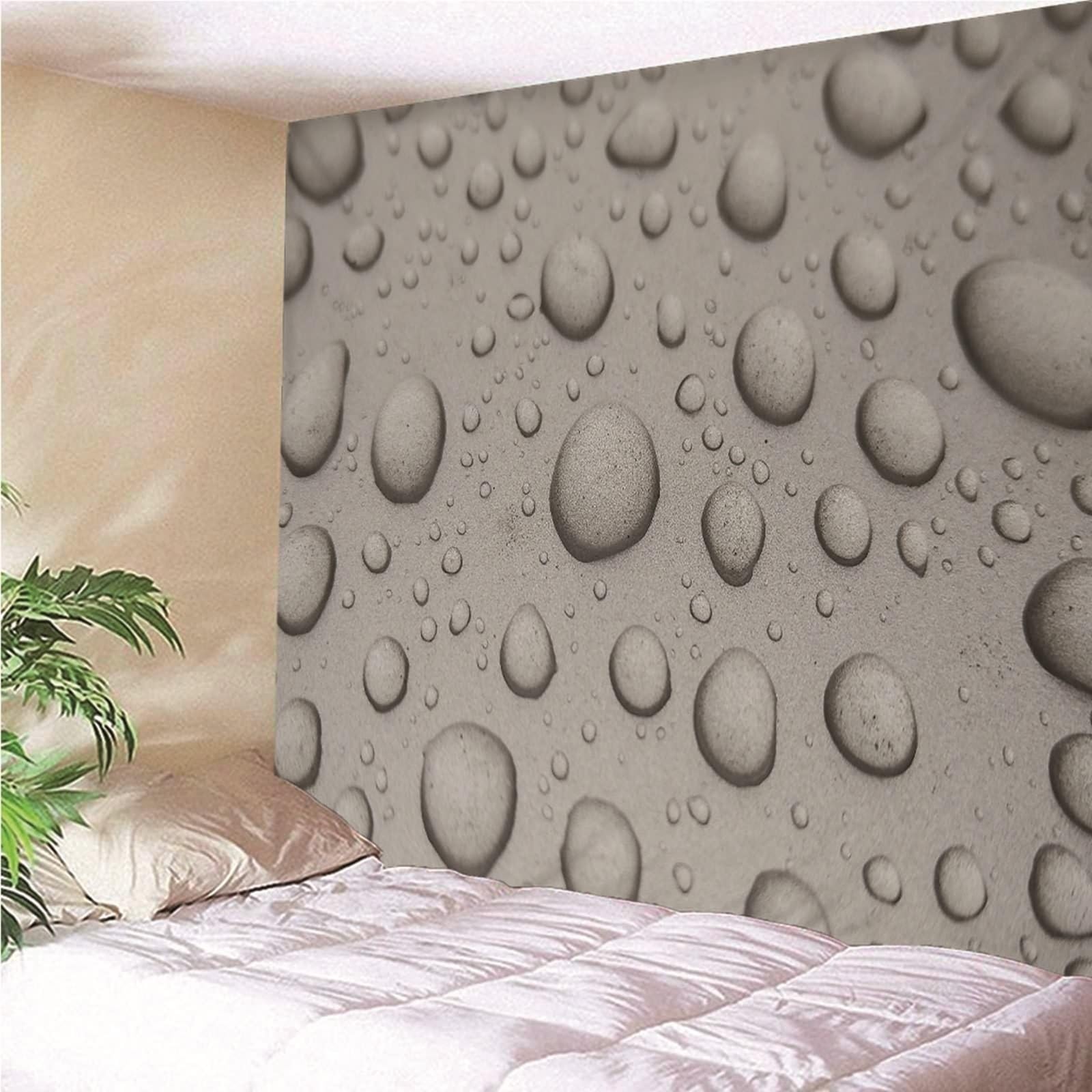 Wycian - Tela grande para pared, tapiz, color gris, diseño de gotas de agua, microfibras, para dormitorio, sala de estar, oficina, apartamento, 240 x 220 cm (Ancho x Alto)