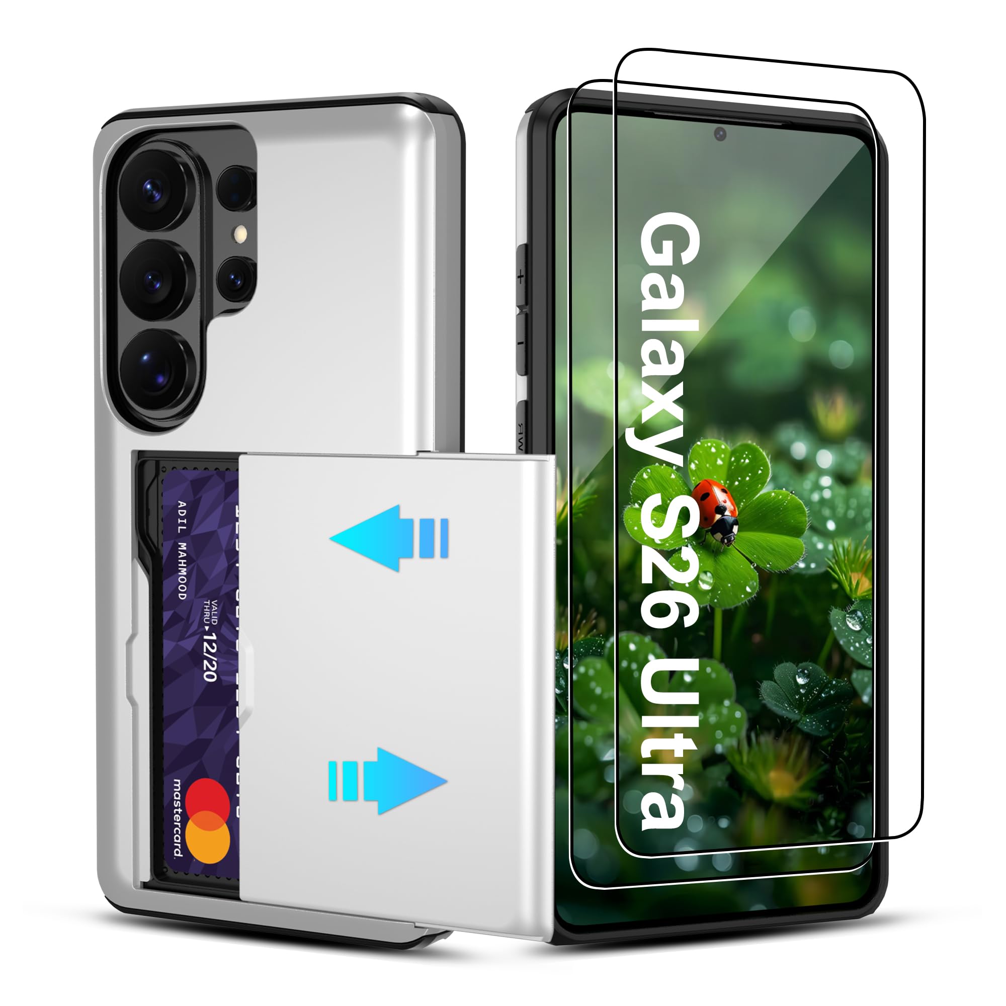 Photo 1 of Pilaru for Samsung Galaxy-S26-Ultra Wallet Case: with Card Holder Dual Layer Heavy Duty Protective Shockproof Hidden Card Slot Slim Wallet Phone Cover for S26 Ultra Phone Case (Silver)
