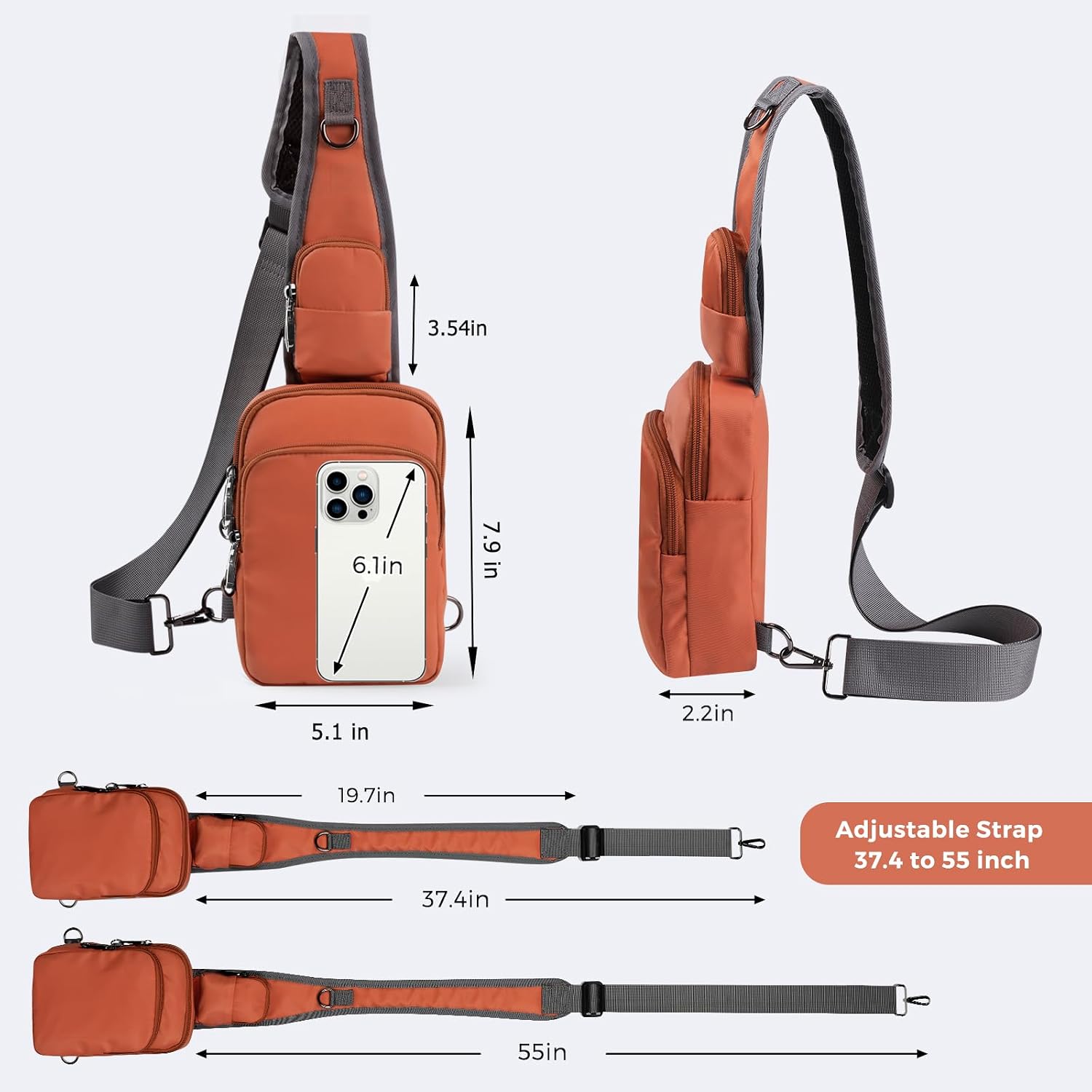 Sling Bag, Crossbody Bag with Zipper Lock, RFID & Water Resistant for Women and Men Small Chest Bag for Travel Casual