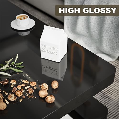 Miniatura 3 de Mesa de centro LED moderna, mesa de centro negra de alto brillo con luces LED de 16 colores, rectangular, 43.3 x 23.6 x 15.4 pulgadas