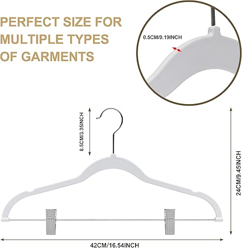 Miniatura 4 de Perchas de plástico de calidad, no aterciopeladas, compactas, delgadas y compactas con clips de metal para faldas, pantalones, blusas, gancho