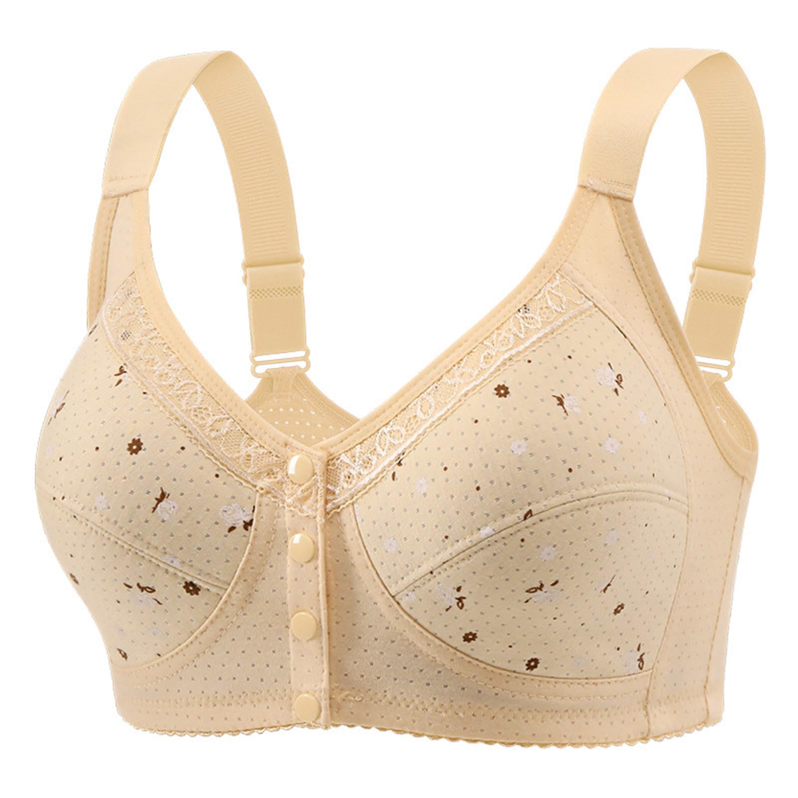 Daisy Bras for Older Women No Underwire Full Coverage Senior Padded Bra Floral Front Closure Push Up Cotton