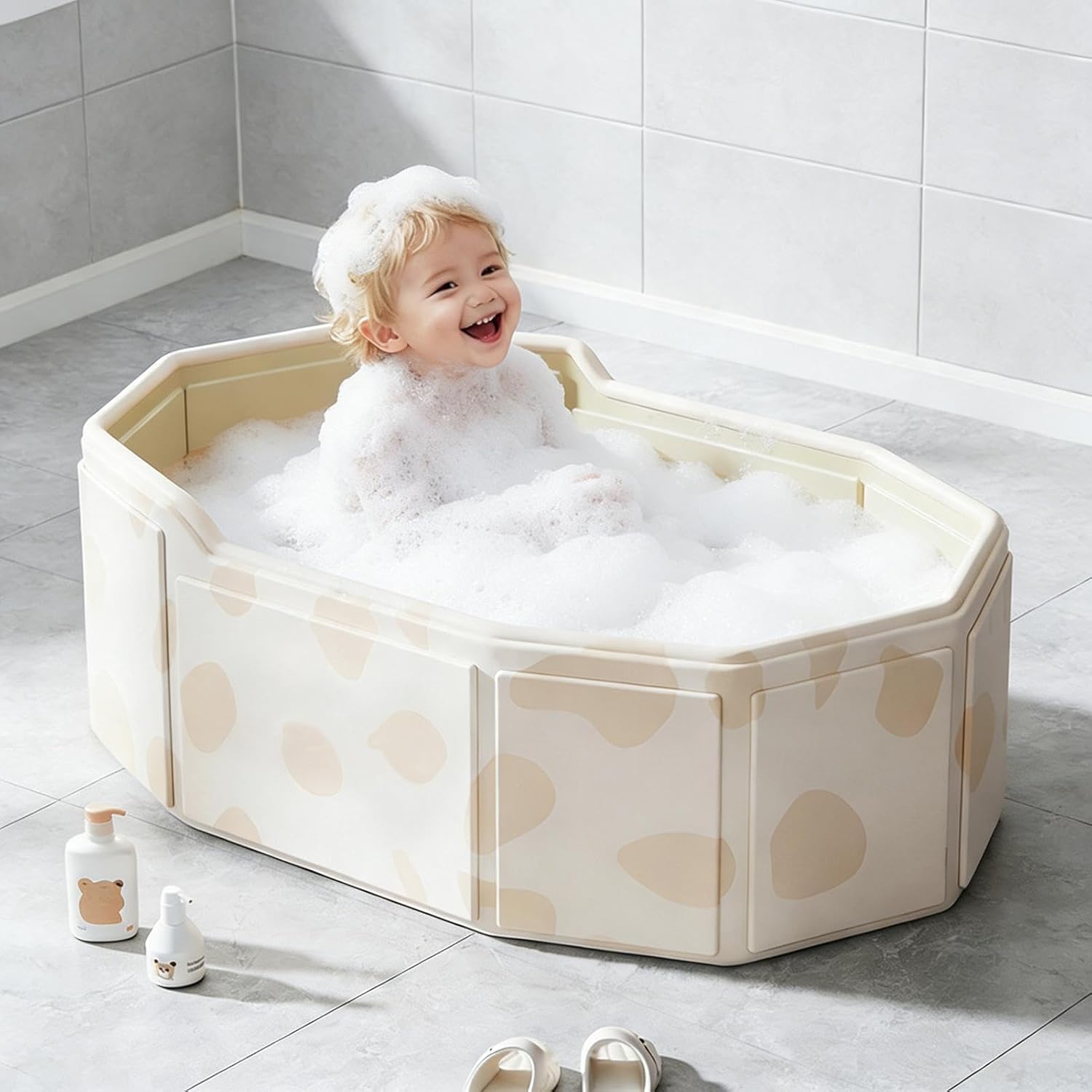 Foldable Kid Bath Tub | 75x45cm Portable Space-Saving,Folding Bathtub with Drain Plug,for Home Travel Vacation Camping Farmhouse Boys Girls Pets Cats Dogs