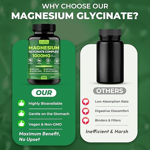 Miniatura 4 de Complejo de glicinato de magnesio 1000 mg, suplemento de magnesio con citrato, malato y taurato para mujeres y hombres, 120 cápsulas, quelatado de