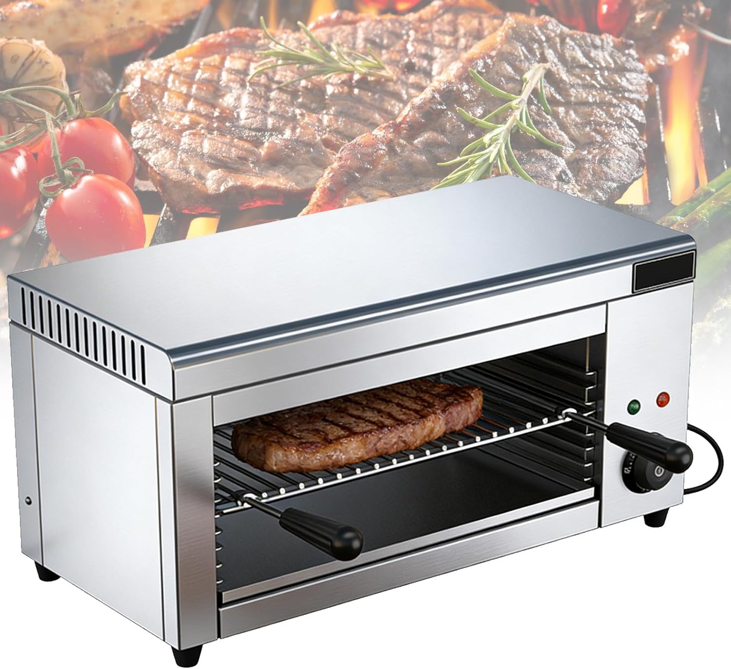 2000W Commercial Electric Salamander Broiler, Cheese Melter Grill with Adjustable 122-572°F Thermostat & 4-Tier Rack, Stainless Steel Construction for Kitchen, Hotel, Restaurant
