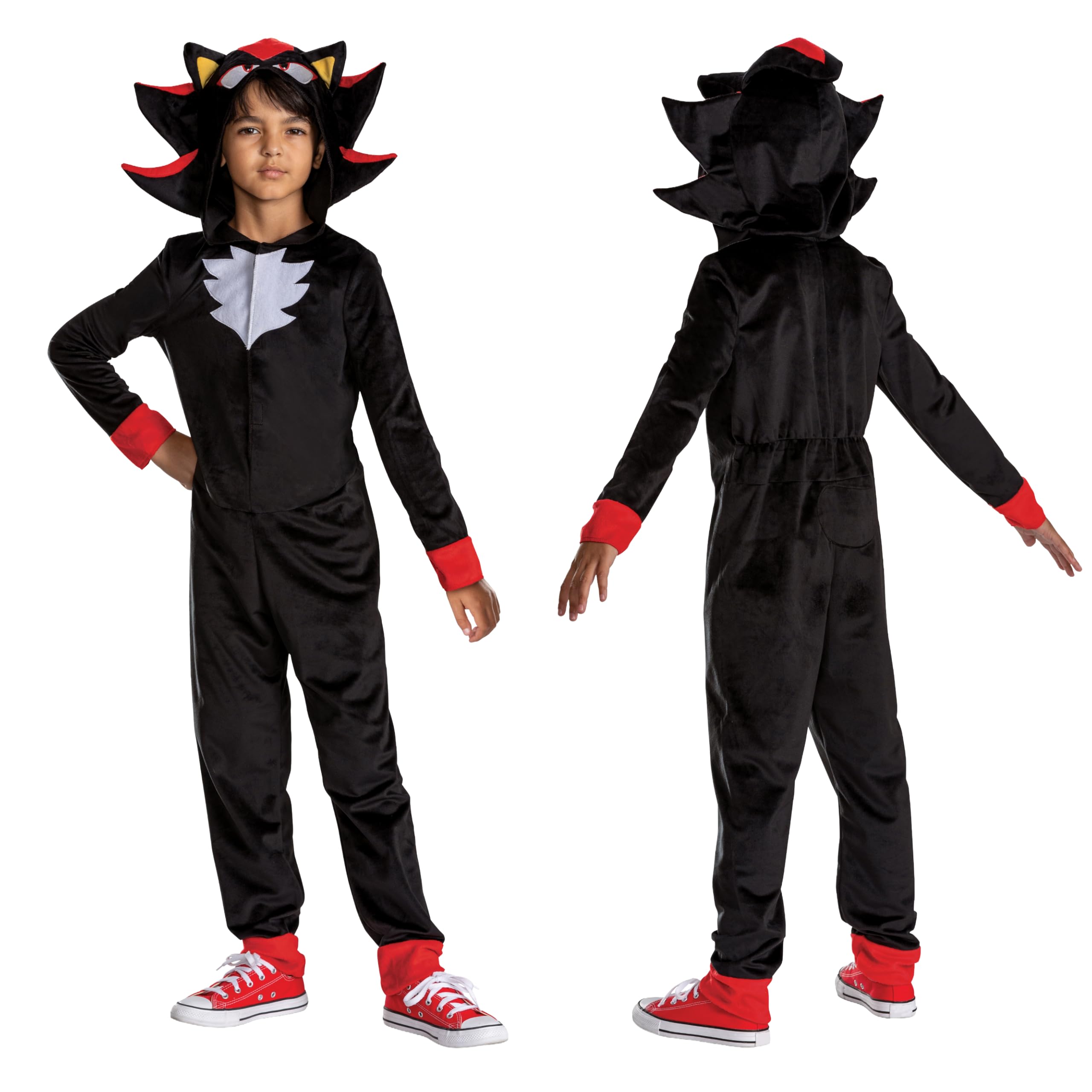 DISGUISE Sonic 3 Shadow Fancy Dress Jumpsuit for Kids, Official Sonic the Hedgehog by, Soft Fabric, Fabric Hood with Dimensional Quills and Ears, Unisex, for Ages 4-5, 7-8 and 10-12 years