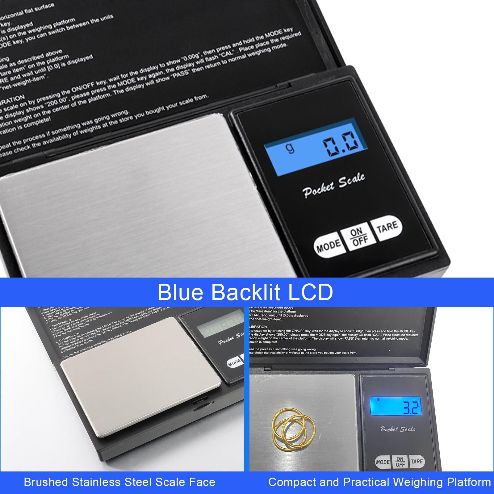 JOPHEK Balance de Precision Mini Écran LCD Rétroéclairé Poche Bijoux Cuisine Haute Précision (200G/0.01G)