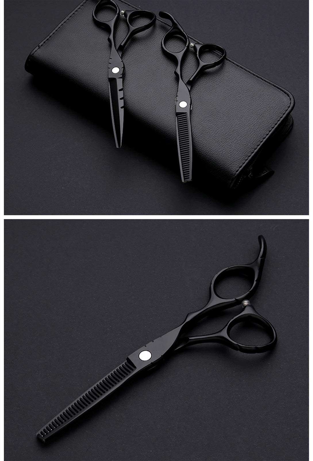 Ciseaux Coiffure 6,0 Pouces Noir Acier Inoxydable La Coupe De Cheveux Les Ciseaux Coupe Plate Frange Ciseaux à Dents Tondeuse à Cheveux Costume Noir Professionnel Famille Homme Femme Enfant