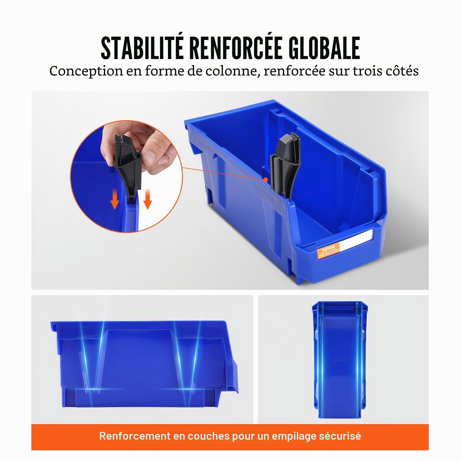 VEVOR Bac à Bec Plastique 12 Boites Rangement Empilables Atelier 276x139x128 mm Bleu/Rouge Combinaison Conteneur de Stockage Robustes pour Placard, Cuisine, Bureau, Garde-manger, Étagère, Mur d'Outils