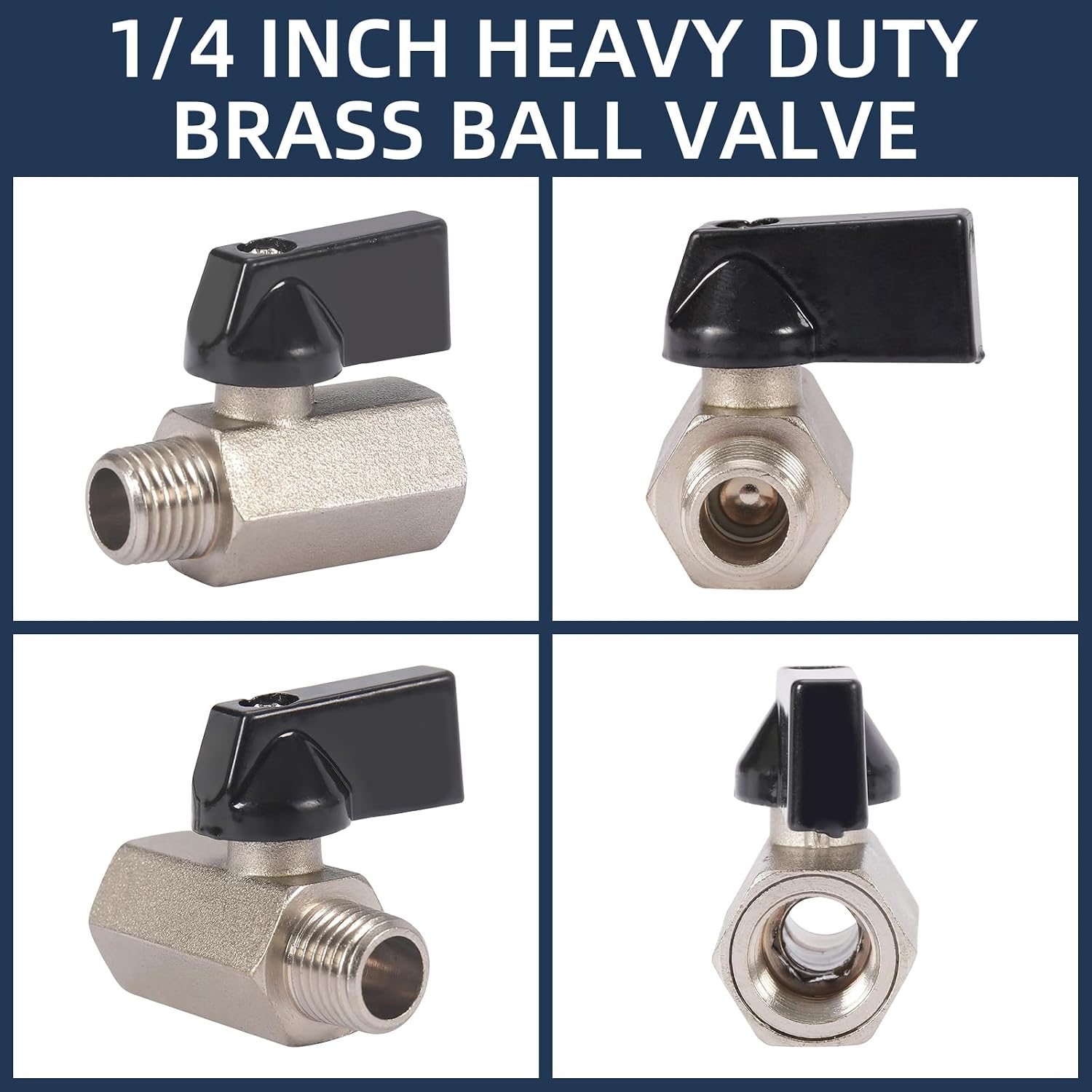10 Pack 1/4'' Mini Brass Ball Valve 1/4 Inch Female x Male Threaded NPT Ball Valve Shut-Off Valve Plumbing Fitting for Water Oil Gas