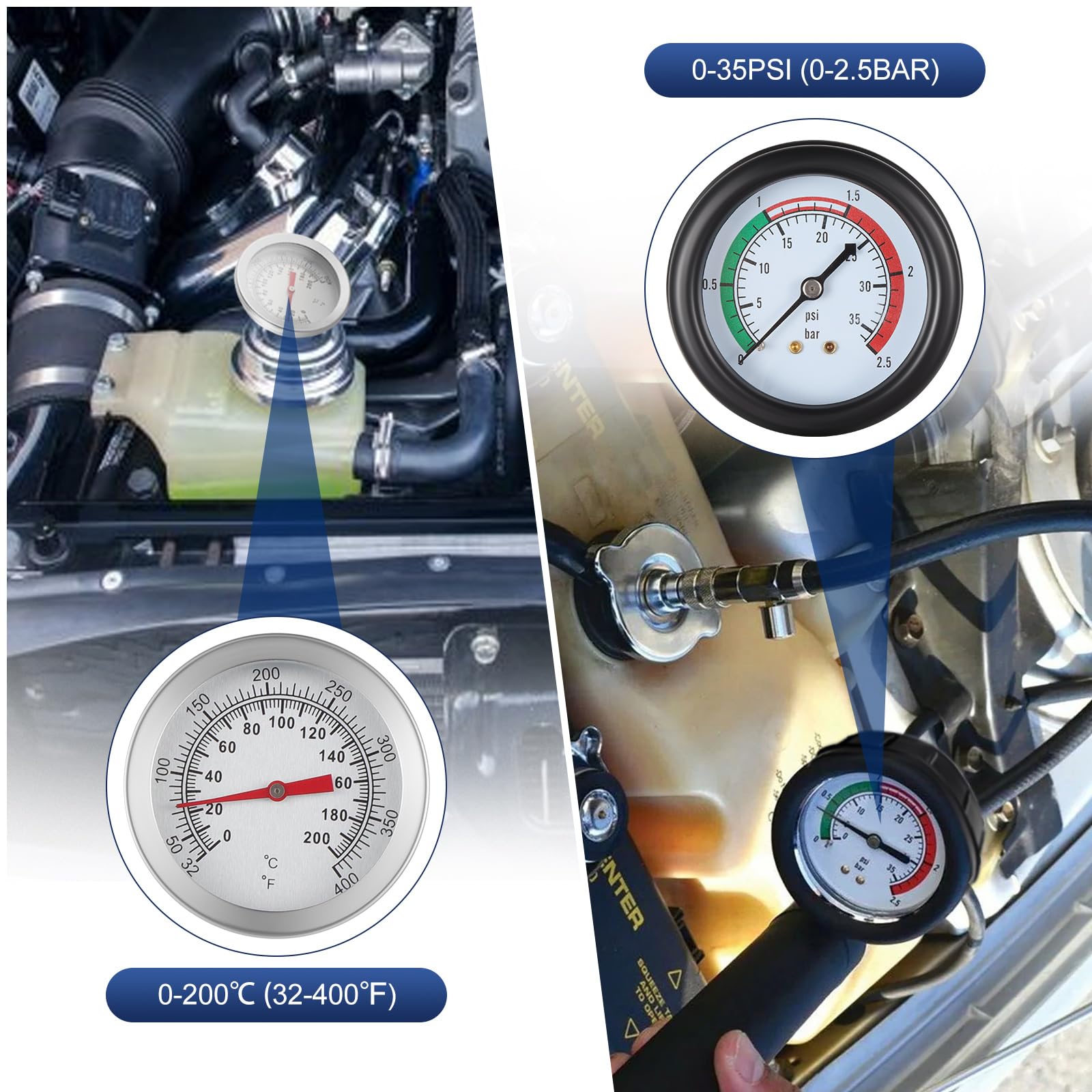 28PZ Radiador Probador de Presión,Probador de Sistema de Enfriamiento,Prueba Presión del Refrigerante,Comprobadores Presión de Refrigerante,Detector de Impresión del Sistema de Refrigeración