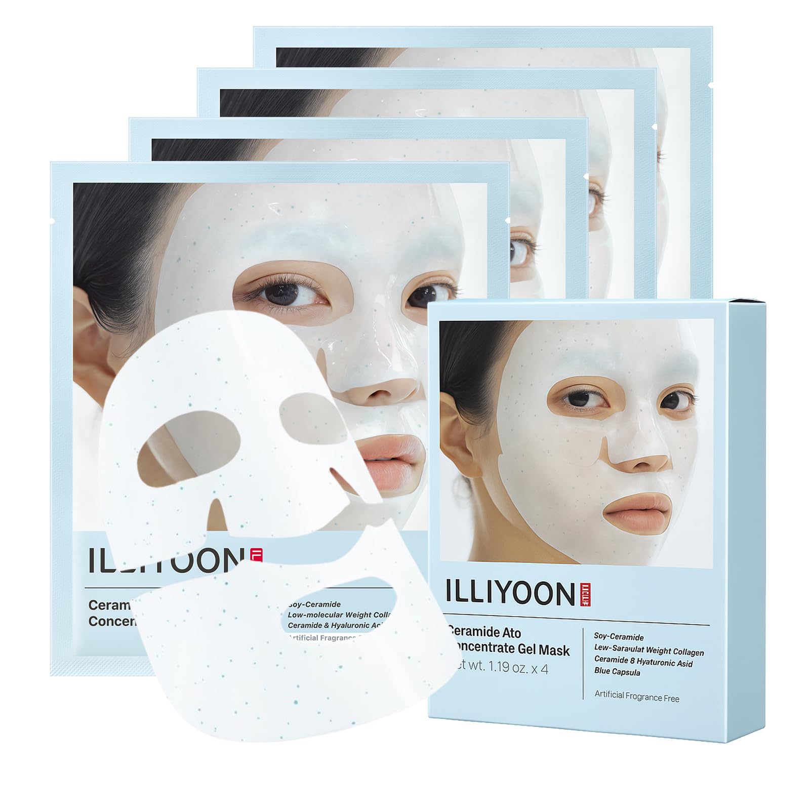 Illiyoon Ceramide Ato Concentrate Gel Face Mask Ceramide Collagen Hydrating Overnight Hydrogel Mask with Hyaluronic Acid Korean Pore