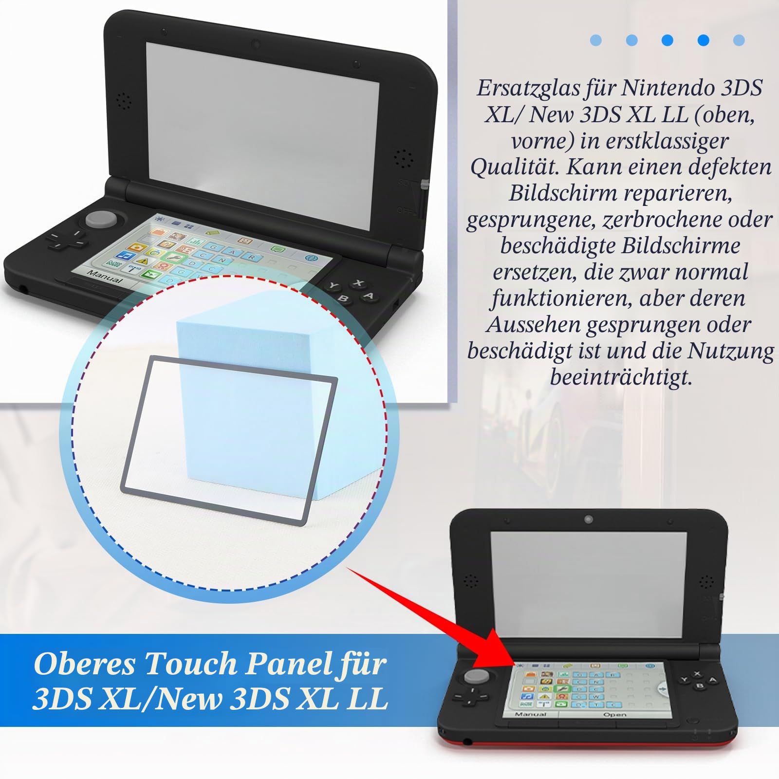 RongZy Oberes Frontglas für Nintendo 3DS XL/New 3DS XL/New 3DS LL Touchscreen Außenlinsen Panel Front Display Austausch mit Werkzeugen (ohne LCD und Touch-Digitizer)