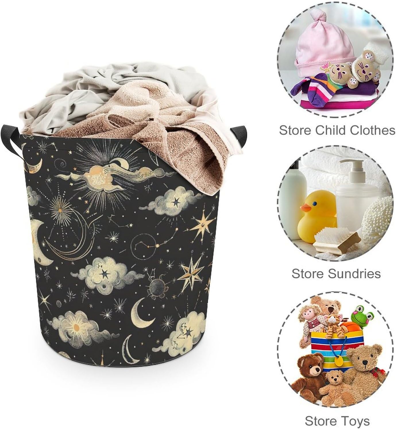 Stars And Moons Foldable Laundry Hamper with Handles, Waterproof Oxford Cloth Basket, Collapsible Storage for Bathroom Bedroom Dorm image 3