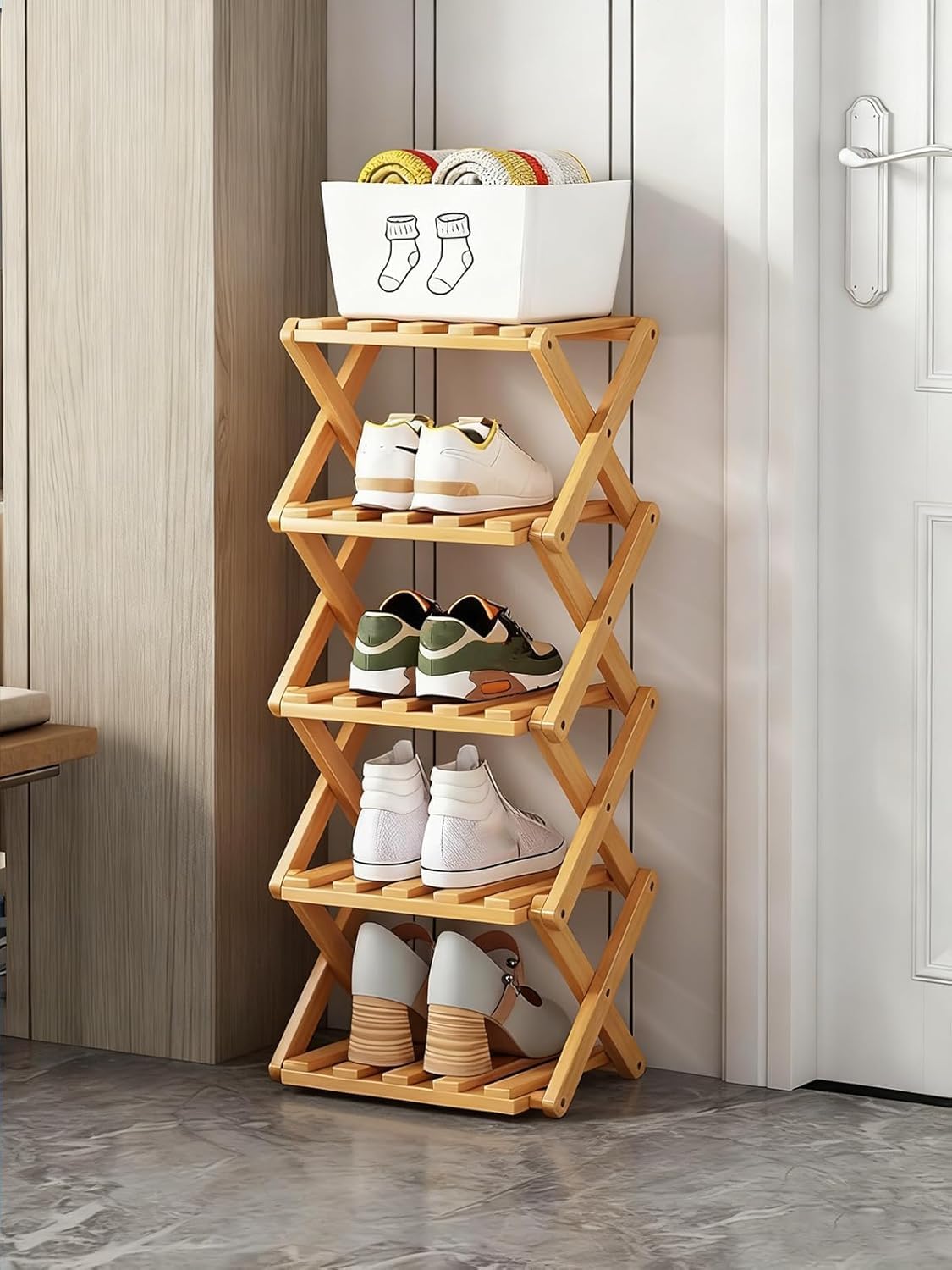 Étagère à chaussures en bambou 9 niveaux meuble de rangement de placard