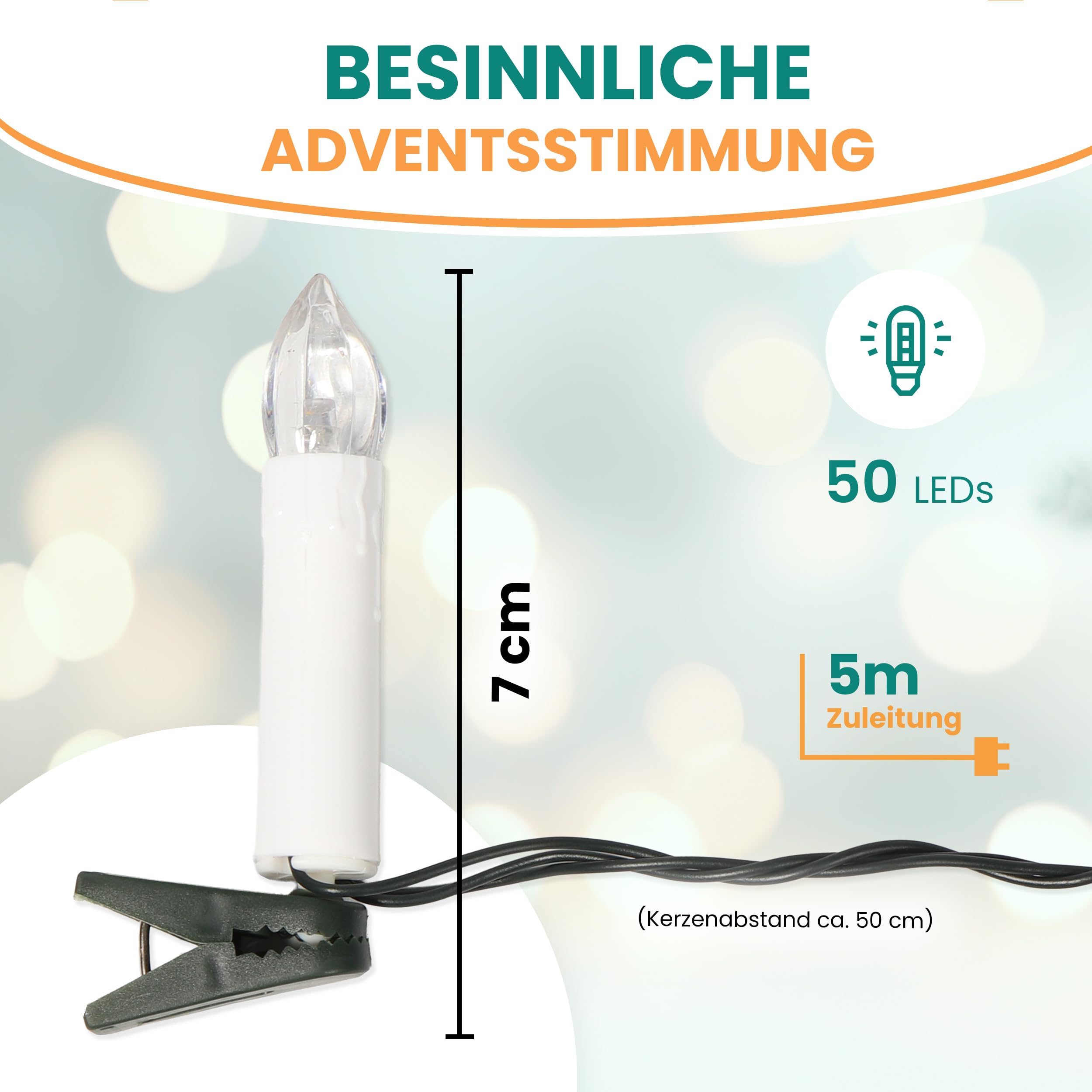 Gartenpirat Baum-Lichterkette 25 m mit 50 LED-Kerzen warmweiß Timer Weihnachtsbeleuchtung für Innen & Außen