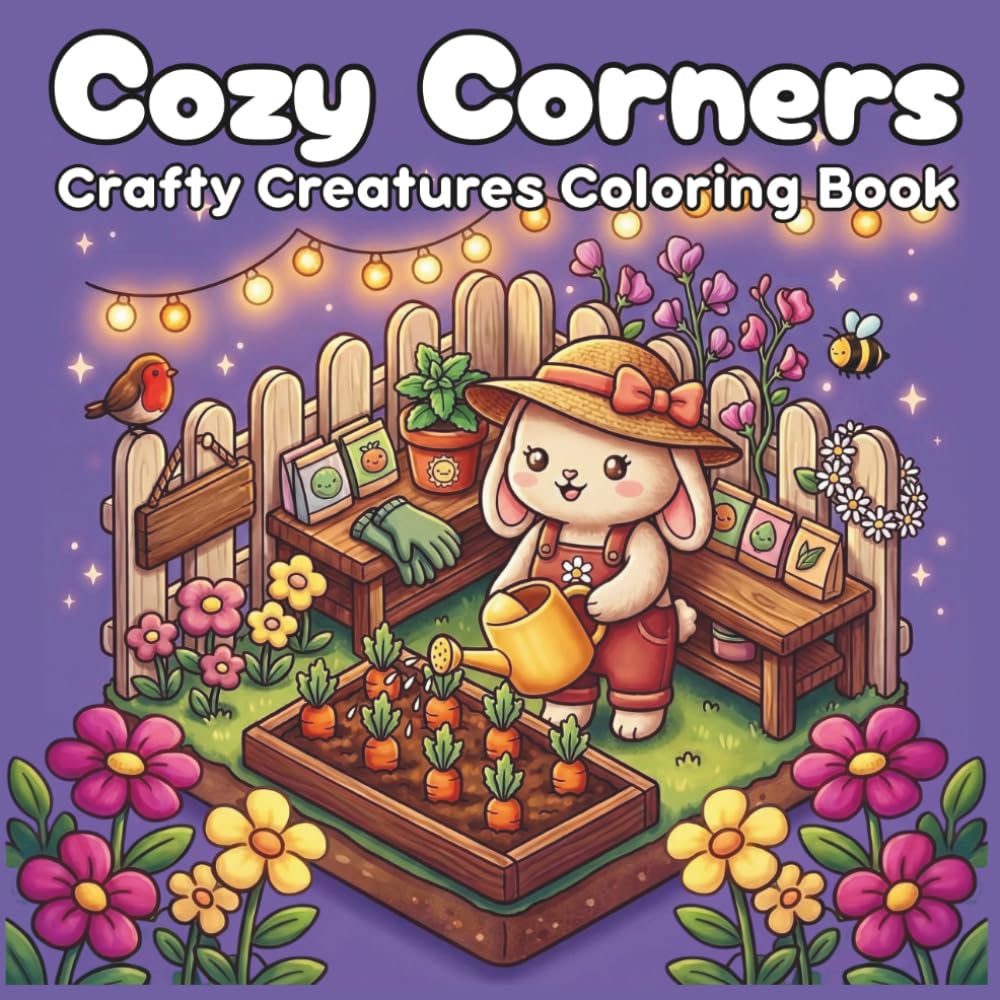 Cozy Corners: Crafty Creatures Coloring Book: Bold & Cute Coloring Pages for Adults and Teens Featuring Cute and Comfy Animals in Hygge Spaces for ... Stress Relief (Cozy Corner Coloring Books)