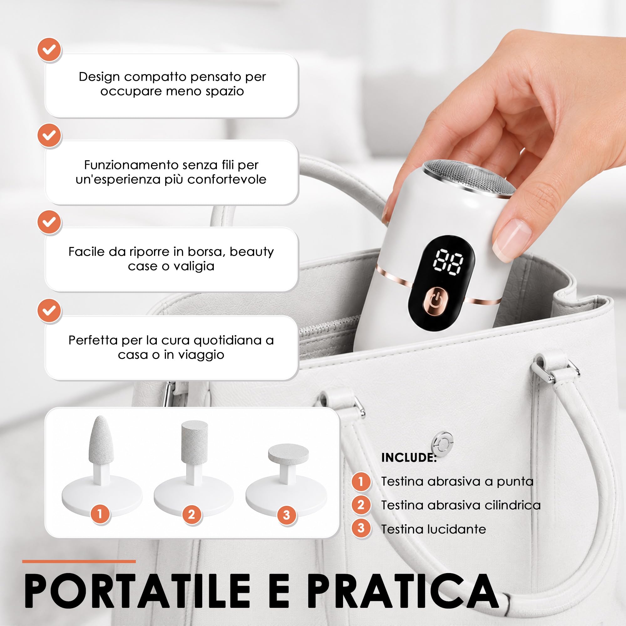 Pedicure Elettrica Professionale Piedi, Lima elettrica per piedi, Rimuovere calli, pelle morta e talloni ruvidi, strumento per pedicure a 3 velocità con 2 testine abrasive sostituibili.