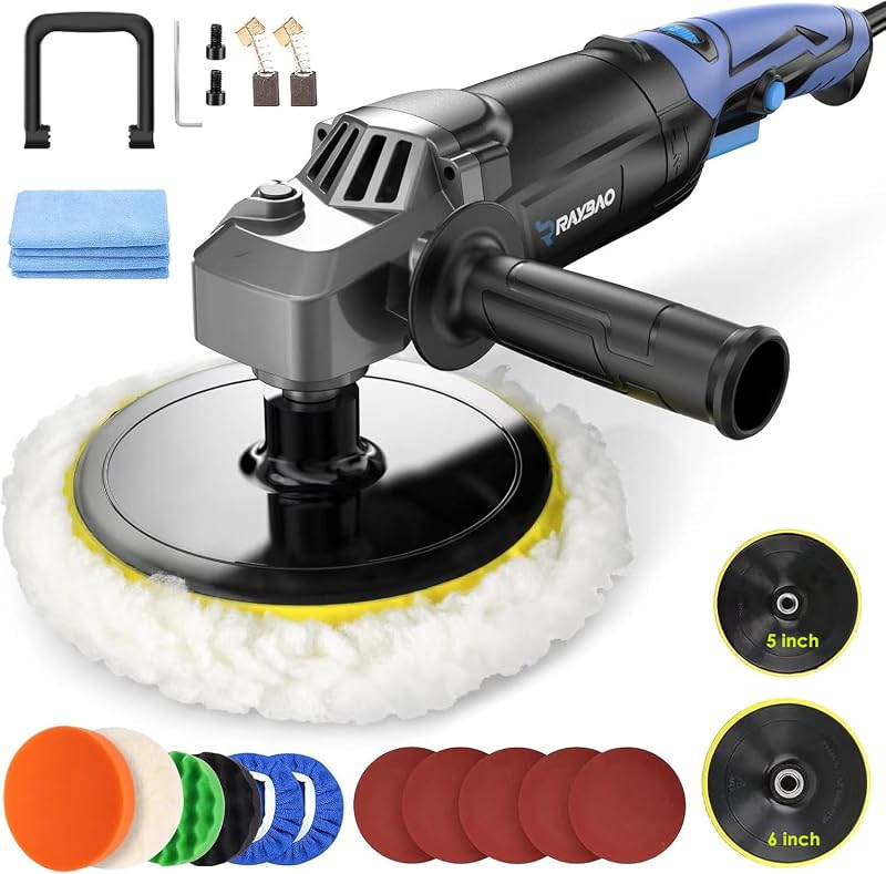 Buffer Polisher, 1200W Rotary Polisher with 6/7inch Plate for Car Detailing | Car Buffers and Polishers Kit with Speed 1600-3500RPM, 2 Handle, Polishing kit for Car Boat Polihshing/Waxing/Scratch Removal