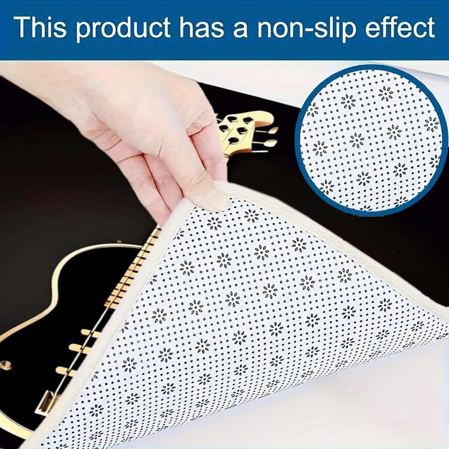 Black Guitar Kitchen Mat Set of 2 Ergonomic Comfort Velvet Rugs Cushioned Anti-Fatigue Non-Slip Standing Mats Thick Kitchen Floor Mat Carpet Runner Rugs 16"×24"+17"×47"