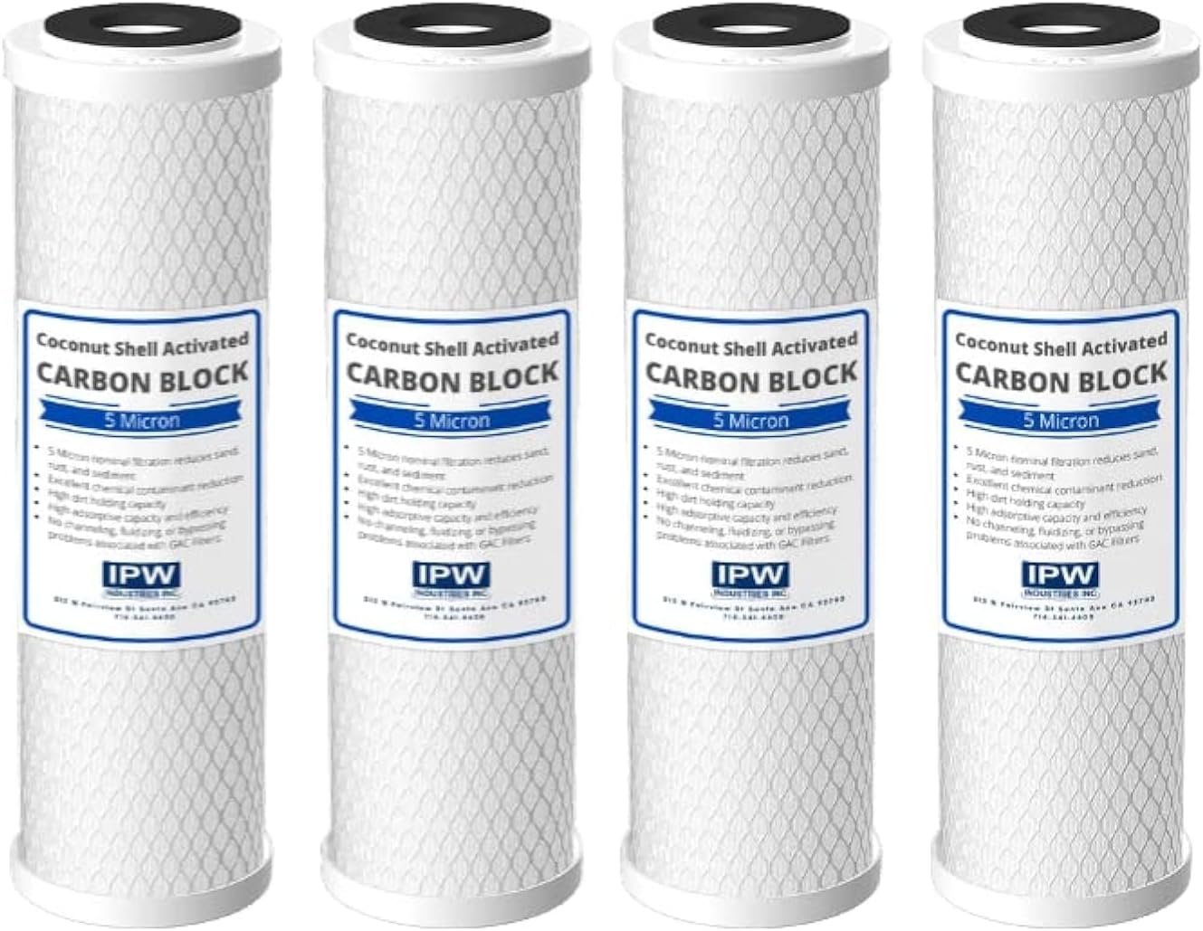 IPW Industries Inc. - Whole House Carbon Water Filter - 5 Micron CTO Replacement Cartridge, Chlorine Reduction & Sediment Removal - 10" x 2.5", 4-Pack