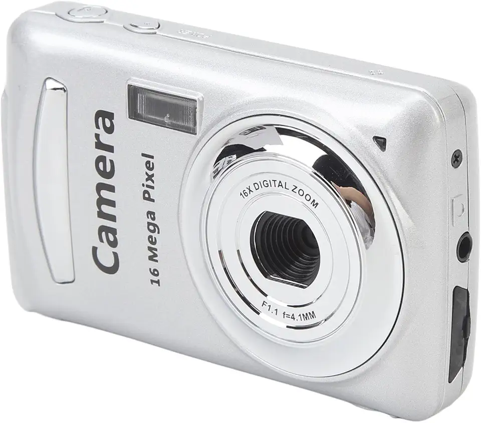 Câmera digital, 1080p Full 16X Zoom 64MP Digital Point and Shoot Camera, tela IPS de 2,4 polegadas, foco automático, câmera vlogging para crianças adolescentes adultos iniciantes (cinza prata)
