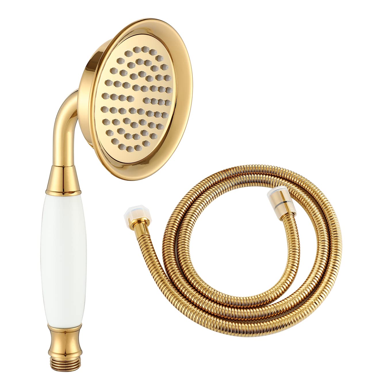 Wussh Gold Shower Head With 1.5M Hose 3.85 Inch Classic Traditional Brass Telephone Hand Shower Head Polished Gold And Ceramic Handheld Showerheads With 1.5M Hose Set