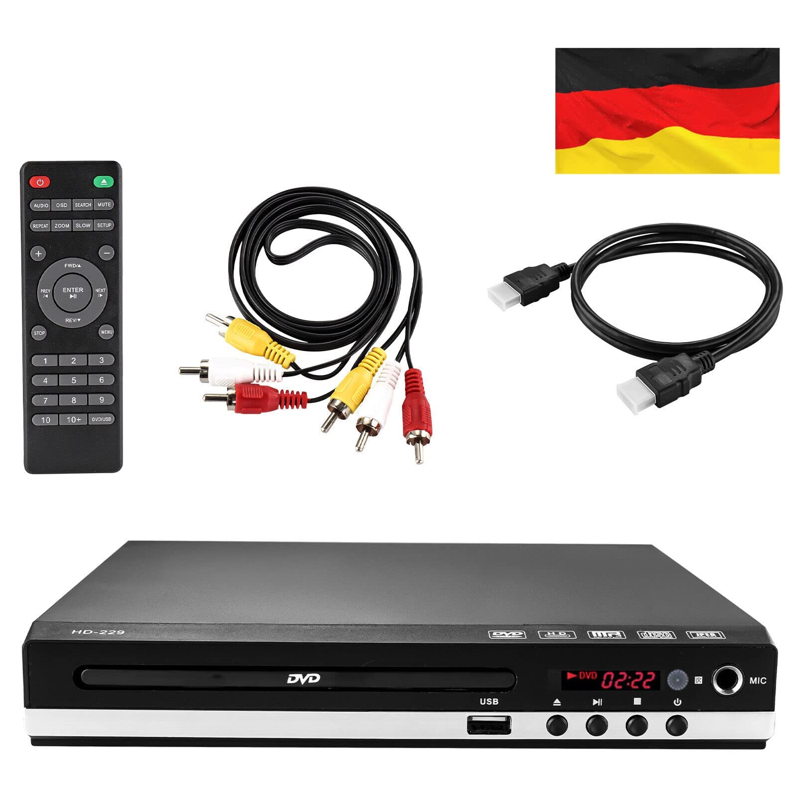 ColdShine DVD-Player für TV mit HDMI/AV Ausgang USB Eingang und Fehlerkorrektur 1080P Upscaling PAL/NTSC-System DVD CD-Player