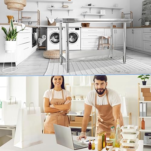 Miniatura 8 de Mesa de preparación de acero inoxidable de 48 x 24 pulgadas, mesa de trabajo comercial de acero inoxidable con estante inferior ajustable, doble