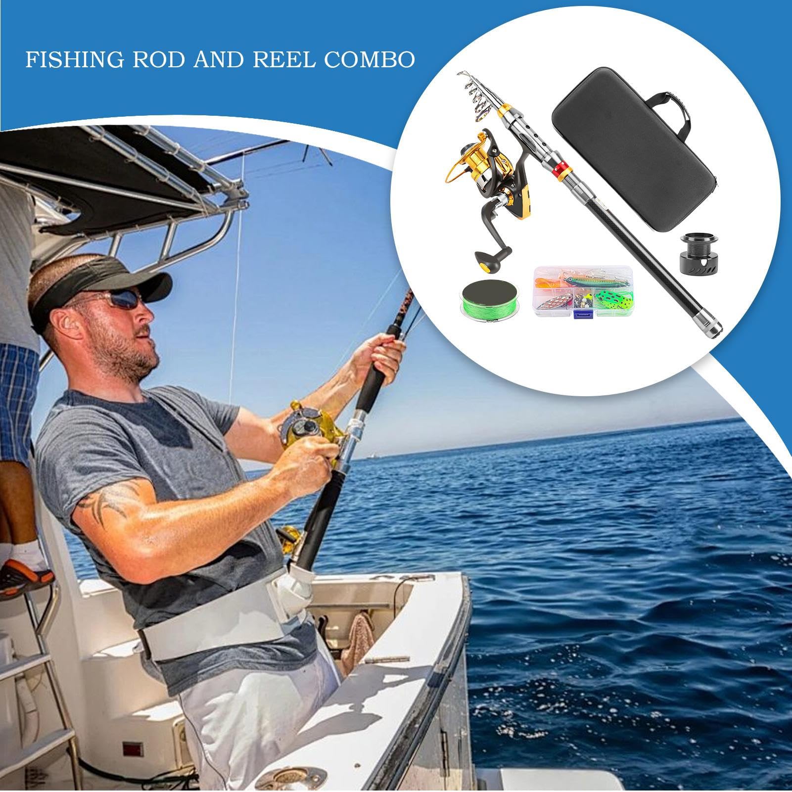 Combinazione di canna da pesca e mulinello, canna da pesca telescopica - attrezzatura da pesca per viaggi campeggio barca surf molo fiume escursionismo lago