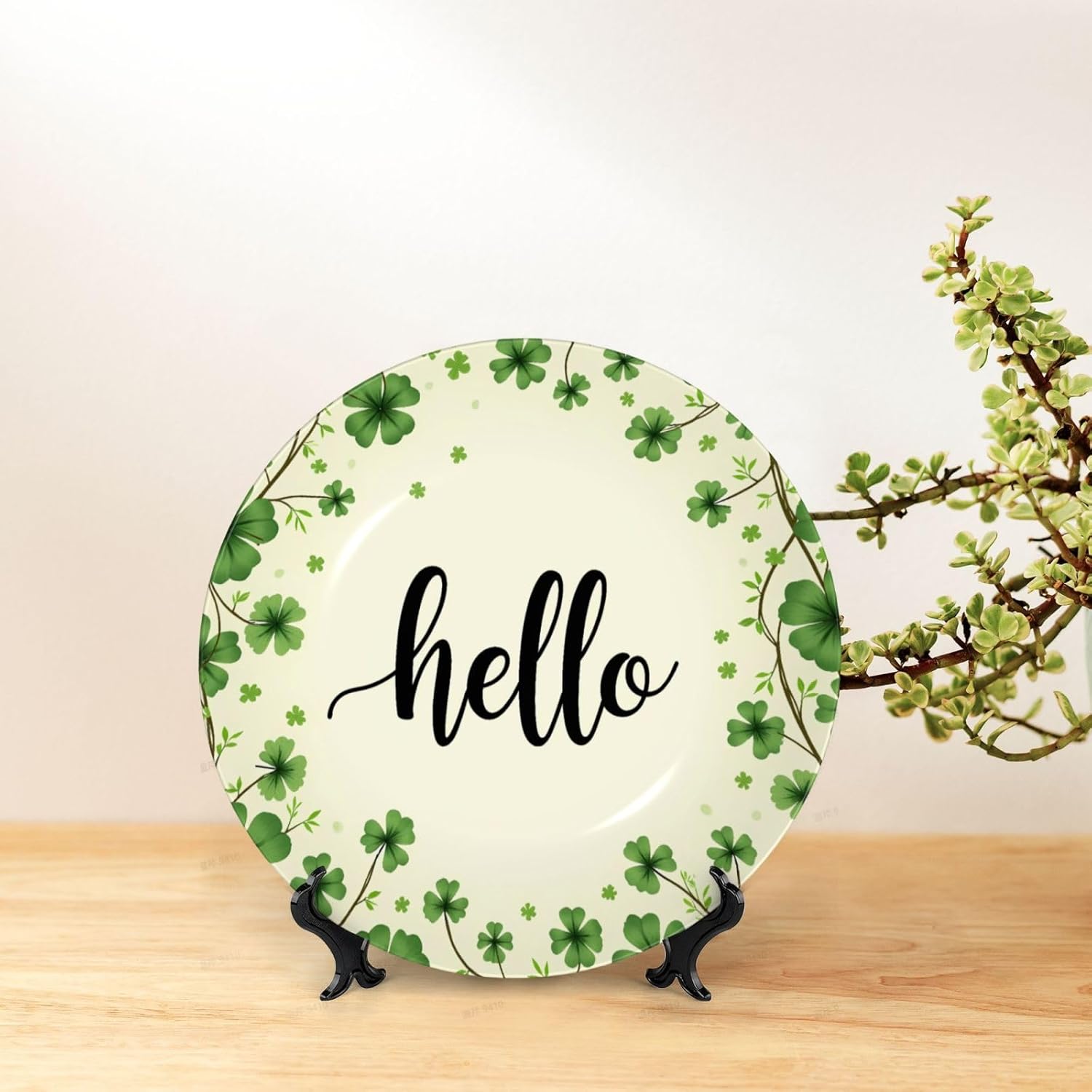 Saint Patrick Green Style Ceramic Plate Display Decorative Plate With Stand Wall Hanging Plate For Home Decor 10 Inch