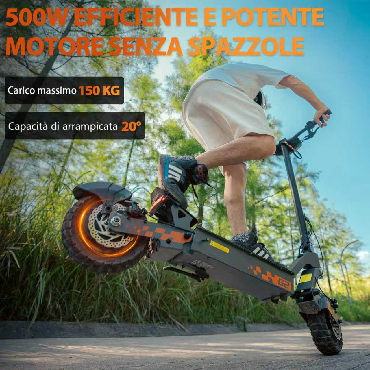 Monopattino Elettrico Adulto, 10" Pneumatici, Velocità Fino a 25 Km/h, 55 Km di Autonomia, Carico massimo 120 kg,Monopattino Elettrico con Sistema di Controllo di Doppia frenata,Kukirin G2