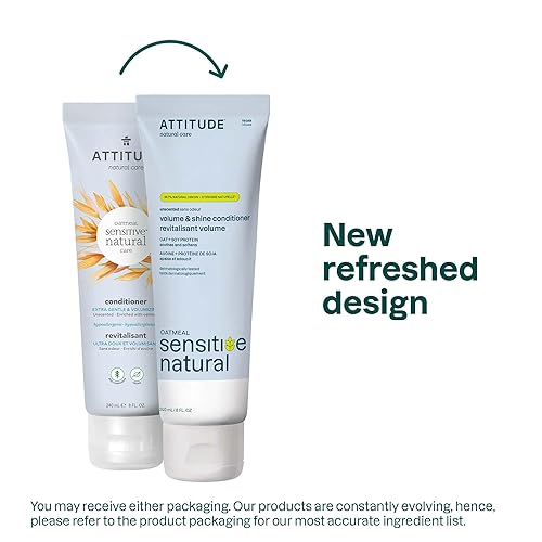 Miniatura 2 de ATTITUDE Acondicionador de cabello sin perfume para pieles sensibles, extra suave y voluminizante, ingredientes a base de plantas y minerales, avena