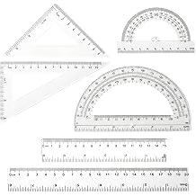 6PCS Plastic Ruler, Triangular Ruler & Protractor Set for School, Office