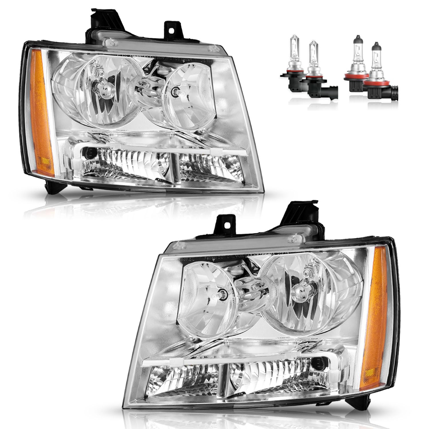 Photo 1 of ***SEE NOTES***KarSpareHub Headlights W/Bulbs for 2007-2014 Chevy Tahoe Suburban 1500, 2007-2013 Avalanche Suburban 2500 Headlamp Replacement Driver & Passenger Side, Chrome Housing