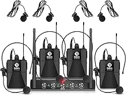 Sistema de microfone sem fio de 4 canais Debra Audio Pro UHF com microfone de lapela portátil sem fio, receptor de metal, ideal para festa de igreja de karaokê (com 4 bodypack (B))
